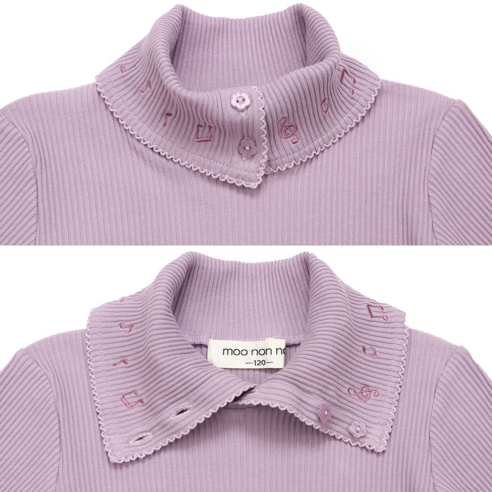子供服 女の子 子ども服 こども キッズ ジュニア 音符刺繍 ボタン襟付き タートルネック リブ カットソー パープル(91) デザインポイント1