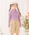 子供服 女の子 子ども服 こども キッズ ジュニア 音符刺繍 ボタン襟付き タートルネック リブ カットソー パープル(91) モデル画像全身