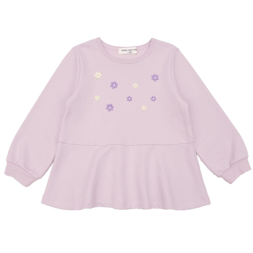 ベビー服 女の子 お花モチーフ付き Aライン 裏毛トレーナー パープル(91) 正面