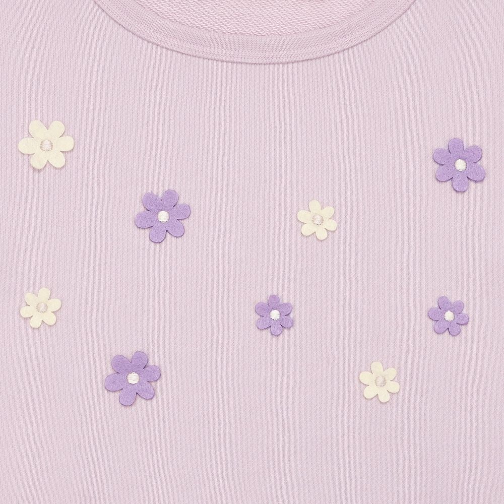 ベビー服 女の子 お花モチーフ付き Aライン 裏毛トレーナー パープル(91) デザインポイント1