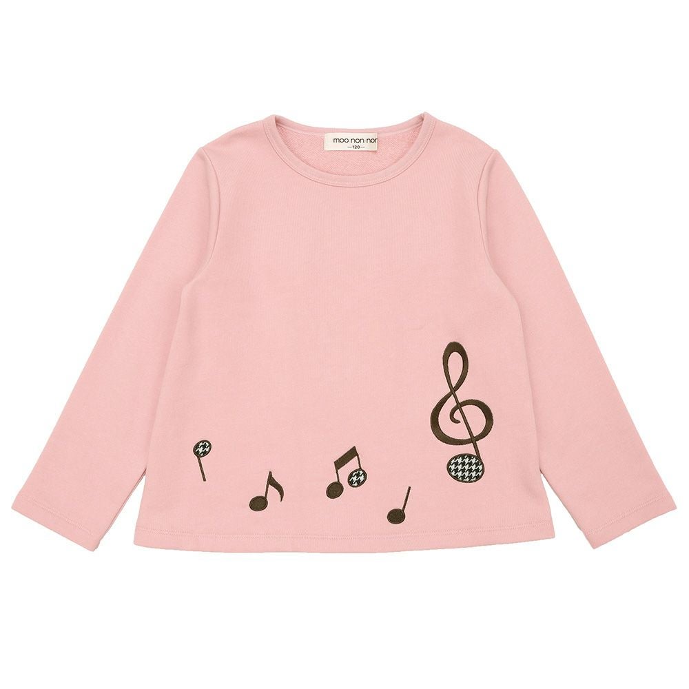 ベビー服 女の子 子ども服 キッズ 音符 刺繍 チェック 千鳥 バック リボン 付き Aライン ピンク(02) 正面