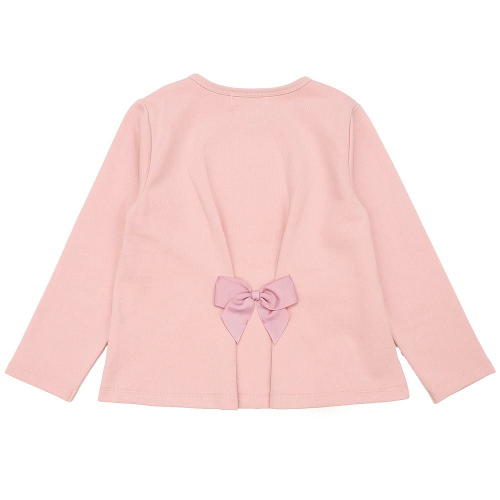 ベビー服 女の子 子ども服 キッズ 音符 刺繍 チェック 千鳥 バック リボン 付き Aライン ピンク(02) 背面