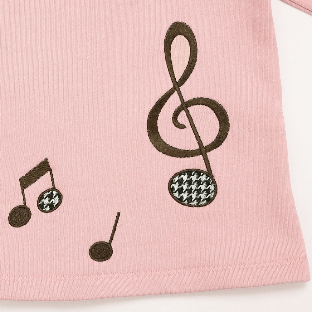 ベビー服 女の子 子ども服 キッズ 音符 刺繍 チェック 千鳥 バック リボン 付き Aライン ピンク(02) デザインポイント1