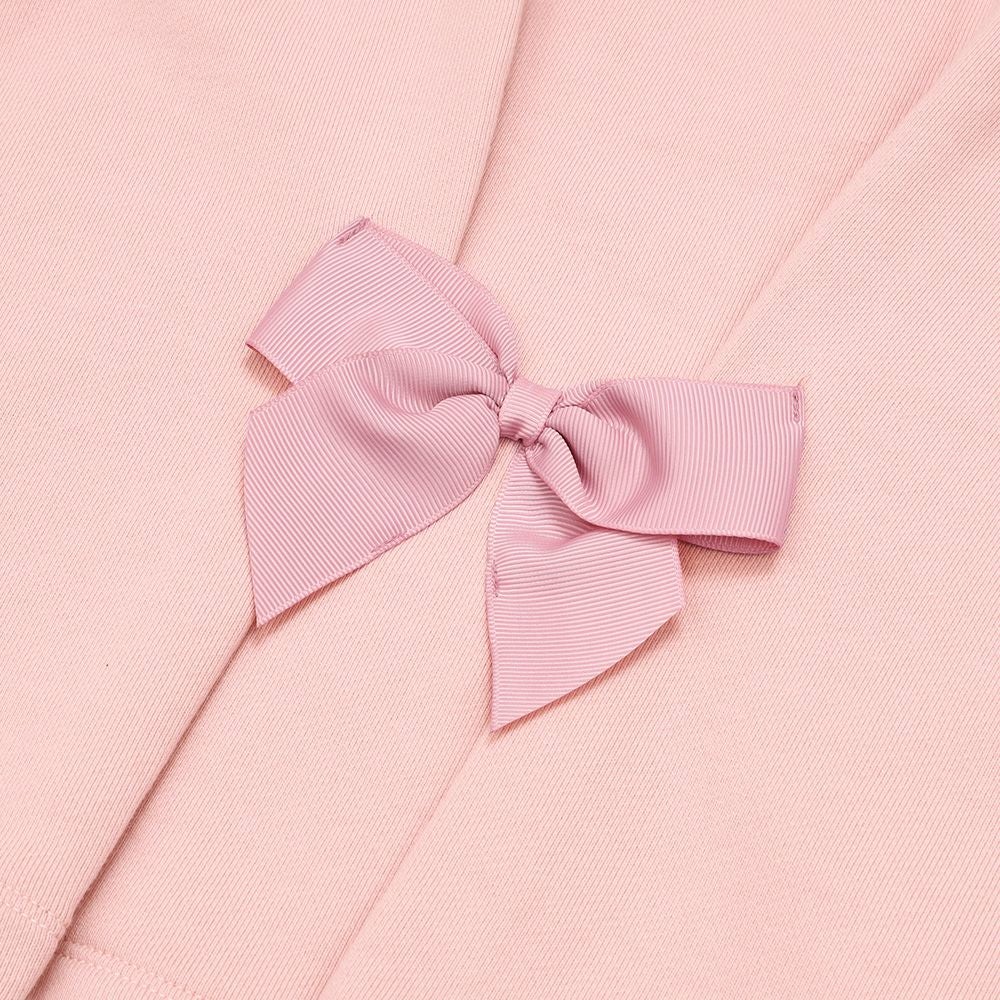 ベビー服 女の子 子ども服 キッズ 音符 刺繍 チェック 千鳥 バック リボン 付き Aライン ピンク(02) デザインポイント2