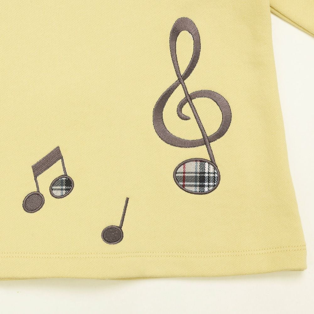 ベビー服 女の子 子ども服 キッズ 音符 刺繍 チェック 千鳥 バック リボン 付き Aライン イエロー(04) デザインポイント1