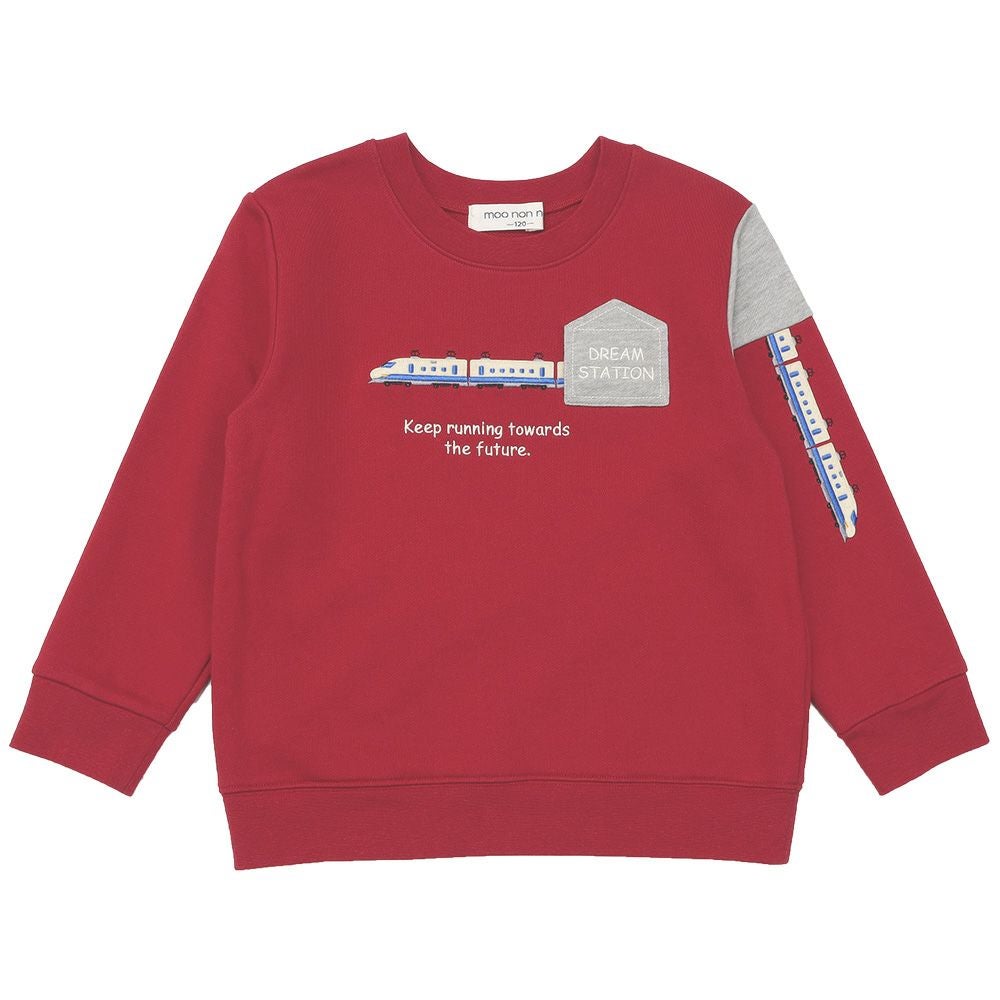 ベビー服 男の子 電車ワッペンつき 裏毛トレーナー レッド(03) 正面