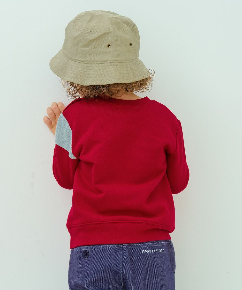 ベビー服 男の子 電車ワッペンつき 裏毛トレーナー レッド(03) モデル画像2