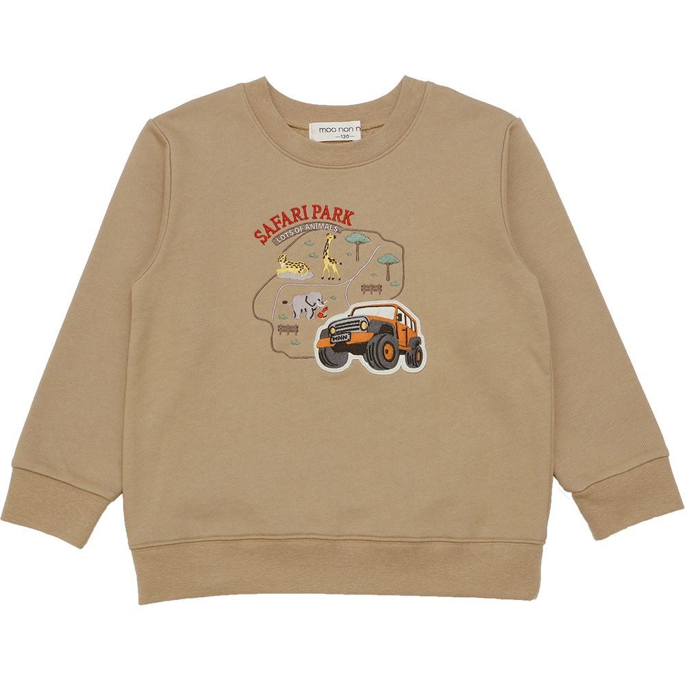 ベビー服 男の子 子ども服 こども キッズ 動物 車 刺繍 ワッペン サファリパーク 裏毛 ベージュ(51) 正面