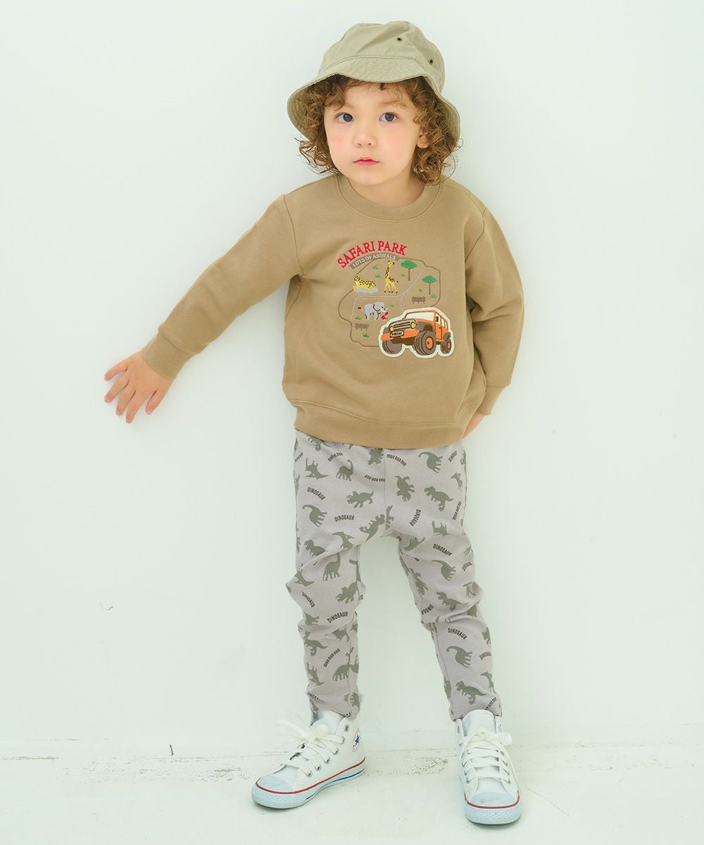 ベビー服 男の子 子ども服 こども キッズ 動物 車 刺繍 ワッペン サファリパーク 裏毛 ベージュ(51) モデル画像全身