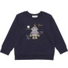 ベビー服 男の子 ロボットワッペン ロゴ刺繍 裏毛トレーナー ネイビー(06) 正面
