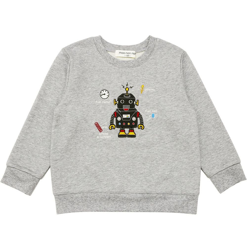 ベビー服 男の子 ロボットワッペン ロゴ刺繍 裏毛トレーナー 杢ｸﾞﾚｰ(92) 正面