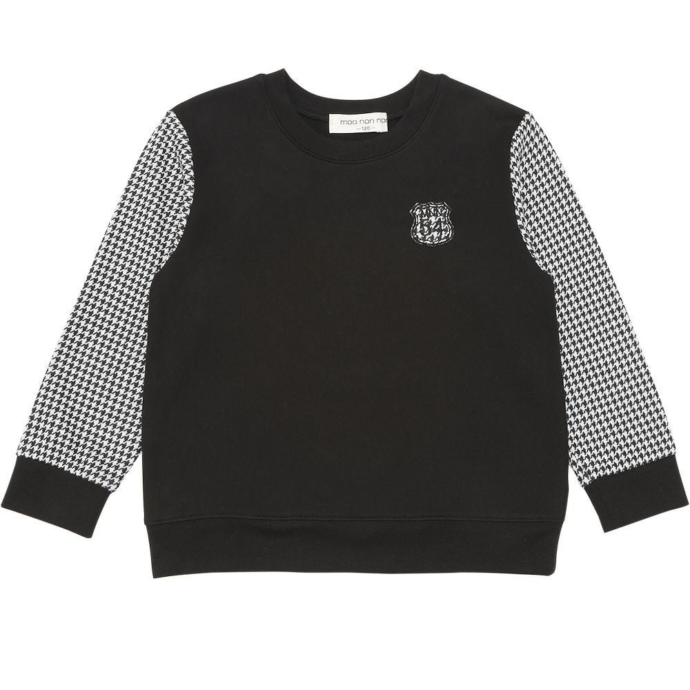 ベビー服 男の子 子ども服 こども服 キッズ 千鳥柄 ロゴ ワッペン 長そで 裏毛 ホワイト×ブラック(10) 正面