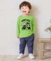 ベビー服 男の子 綿100％ 恐竜刺繍 フロッキープリントTシャツ グリーン(08)