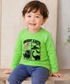 ベビー服 男の子 綿100％ 恐竜刺繍 フロッキープリントTシャツ グリーン(08)