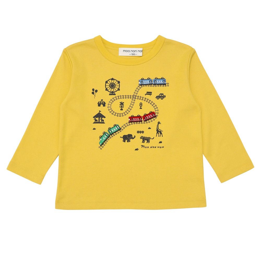 ベビー服 男の子 電車刺繍 動物園プリント Tシャツ イエロー(04) 正面