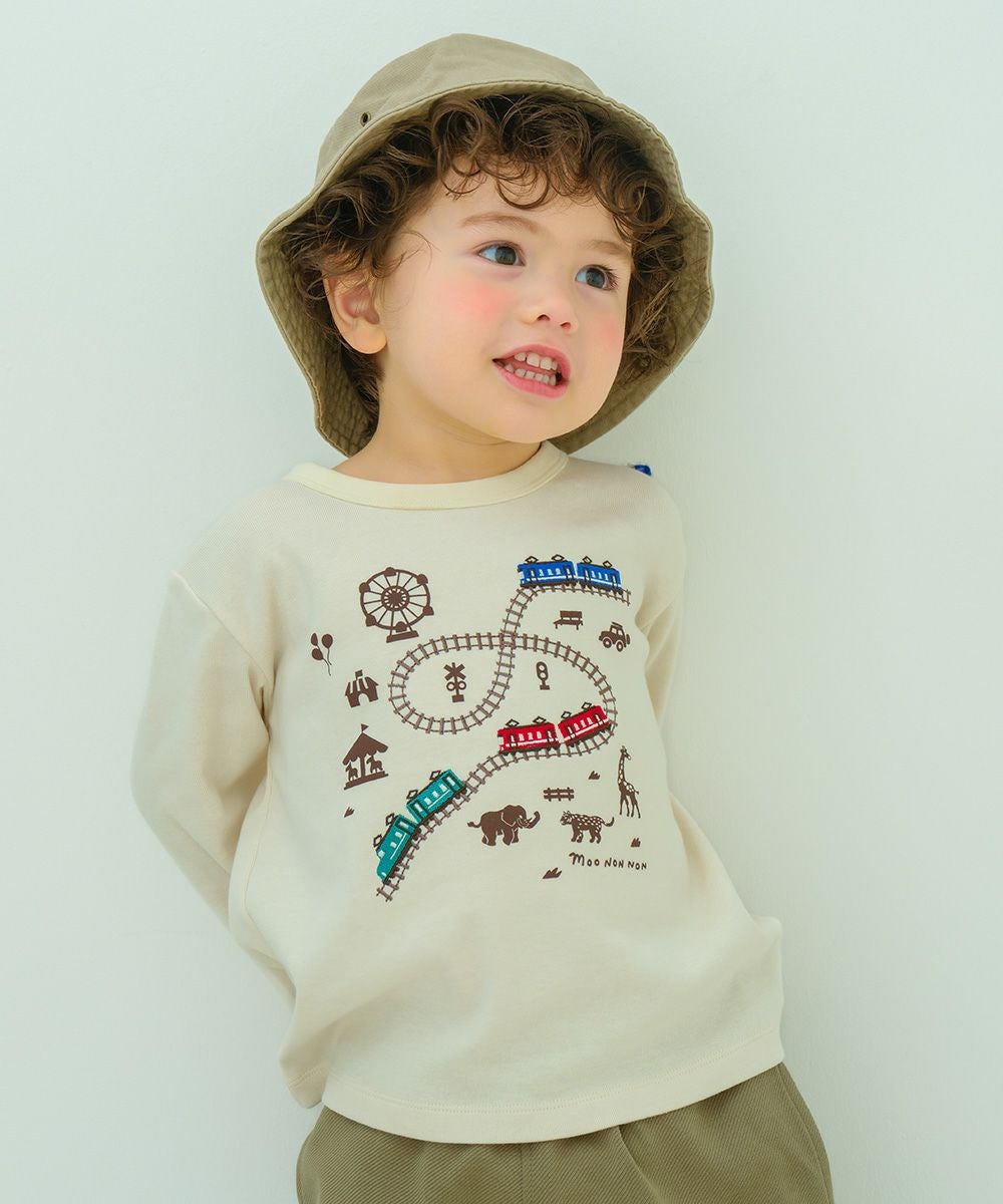 ベビー服 男の子 電車刺繍 動物園プリント Tシャツ オフホワイト(11) モデル画像1