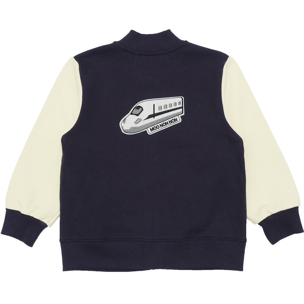 ベビー服 男の子 ロゴ 電車ワッペン ジップアップ 裏毛ジャケット ネイビー(06) 背面