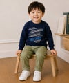 ベビー服 男の子 電車 ロゴ刺繍 裏毛トレーナー ネイビー(06)