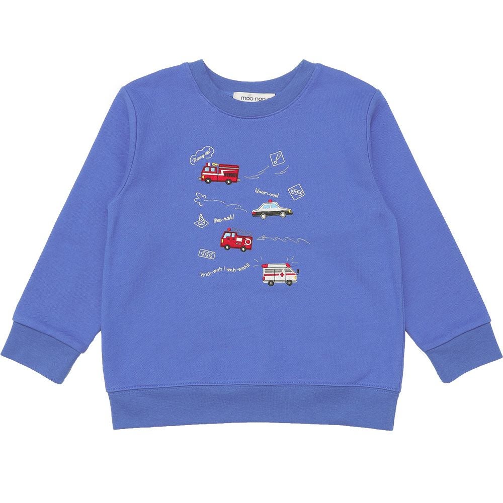 ベビー服 男の子 はたらく車ワッペン裏毛トレーナー ブルー(61) 正面