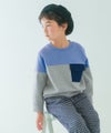 子供服 男の子 バイカラー切り替え ポケットつき 裏毛トレーナー ブルー(61) モデル画像1