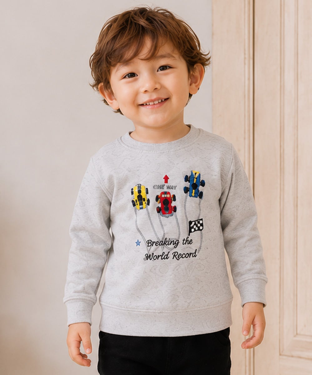 ベビー服 男の子 レーシングカー刺繍 裏毛トレーナー 杢ｸﾞﾚｰ(92)