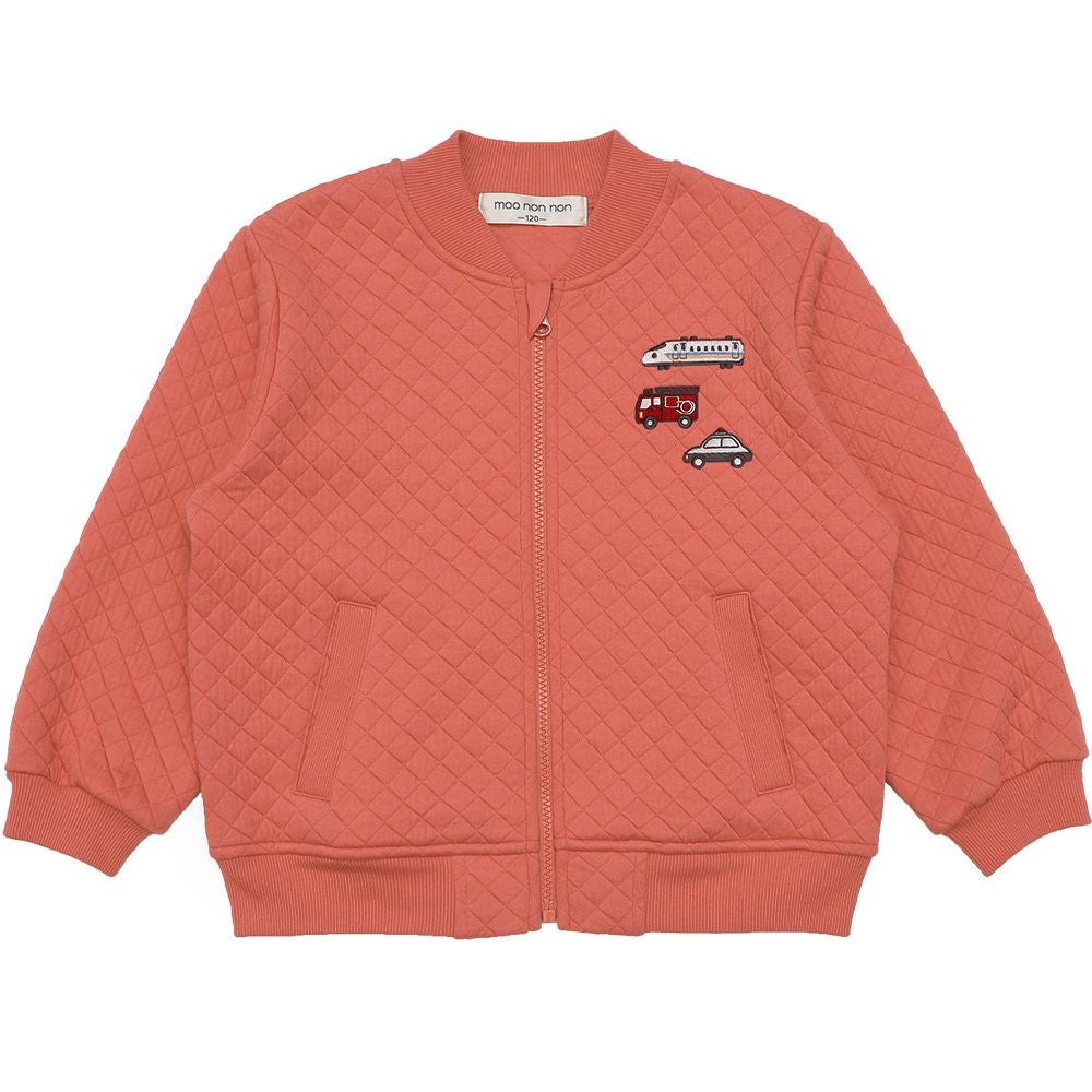 ベビー服 男の子 はたらく車ワッペン キルトニットジャケット オレンジ(07) 正面