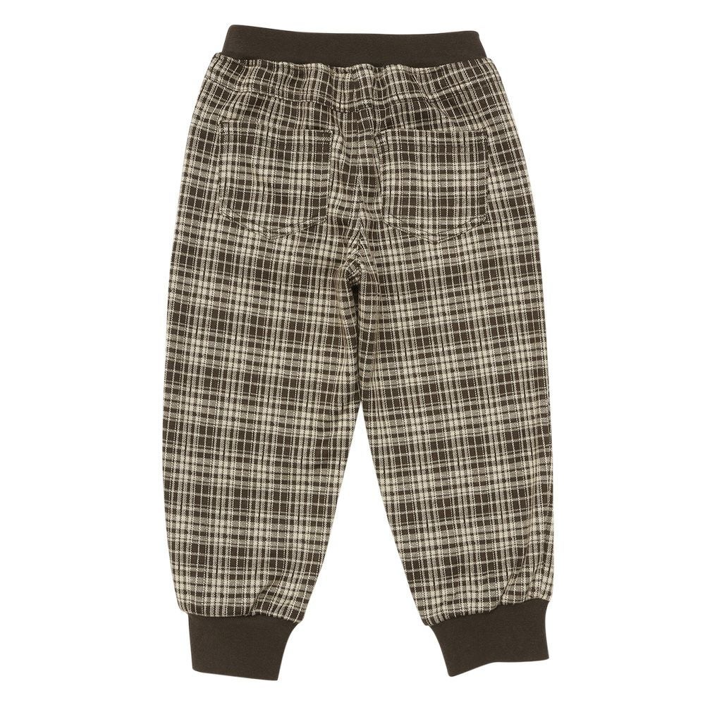 ベビー服 男の子 子ども服 こども キッズ ジャガードニット ストレッチ チェック柄 フルレングス ジョガーパンツ ブラウン(05) 背面