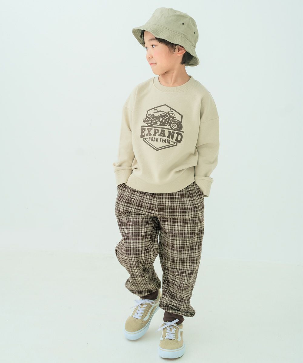ベビー服 男の子 子ども服 こども キッズ ジャガードニット ストレッチ チェック柄 フルレングス ジョガーパンツ ブラウン(05) モデル画像1
