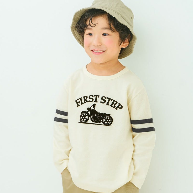 子供服 男の子 子ども服 こども服 キッズ ジュニア 綿100％ ロンT 長そで バイク ロゴ フロッキー プリント