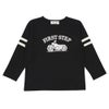 子供服 男の子 子ども服 こども服 キッズ ジュニア 綿100％ ロンT 長そで バイク ロゴ フロッキー プリント ブラック(00) 正面