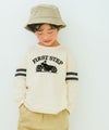 子供服 男の子 子ども服 こども服 キッズ ジュニア 綿100％ ロンT 長そで バイク ロゴ フロッキー プリント オフホワイト(11) モデル画像アップ
