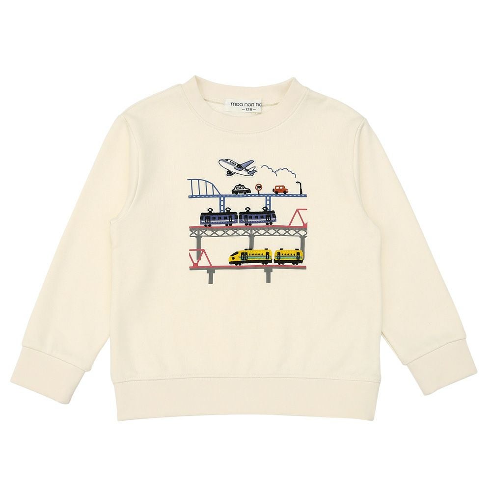 ベビー服 男の子 電車 飛行機 乗り物ワッペン 車刺繍 裏毛トレーナー アイボリー(12) 正面