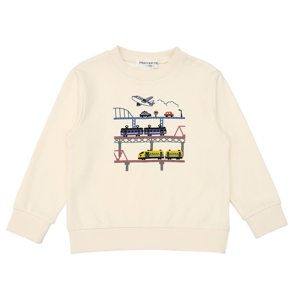 ベビー服 男の子 子ども服 こども キッズ 電車 飛行機 ワッペン 車刺繍 乗り物 裏毛 アイボリー(12) 正面