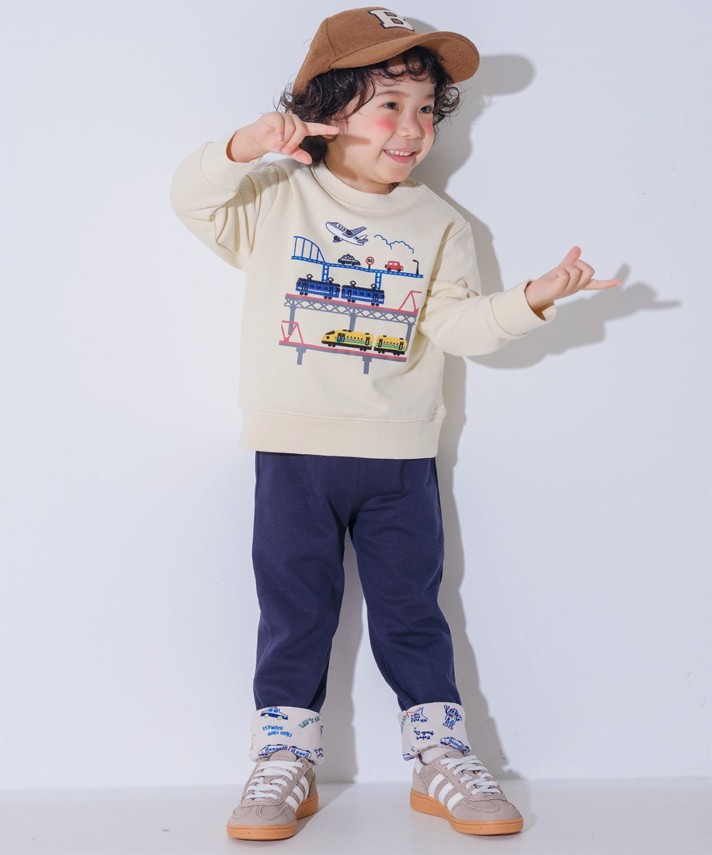 ベビー服 男の子 子ども服 こども キッズ 電車 飛行機 ワッペン 車刺繍 乗り物 裏毛 アイボリー(12) モデル画像2
