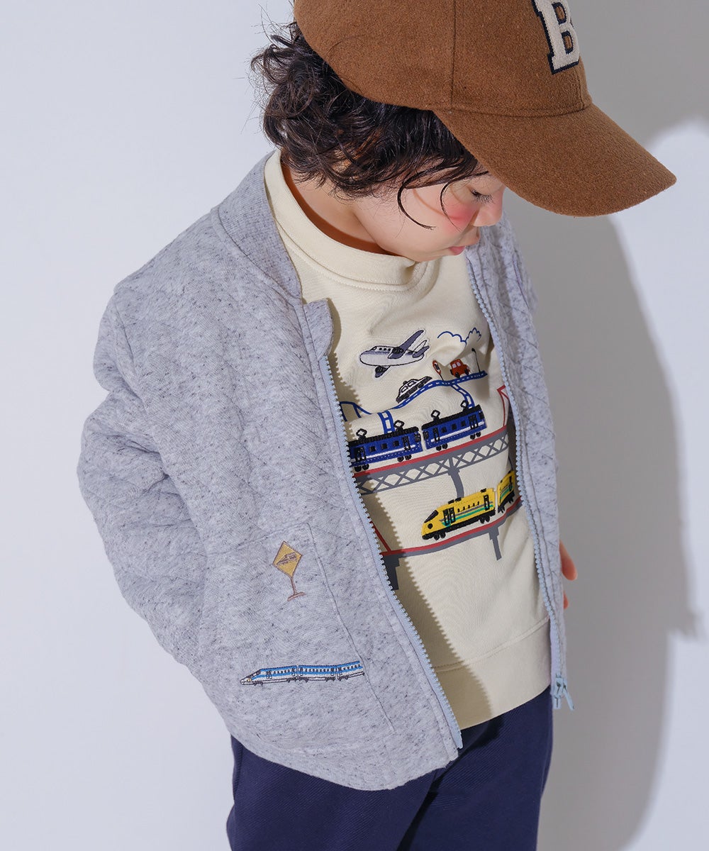 ベビー服 男の子 子ども服 こども キッズ 電車 飛行機 ワッペン 車刺繍 乗り物 裏毛 アイボリー(12) モデル画像4