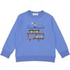 ベビー服 男の子 電車 飛行機 乗り物ワッペン 車刺繍 裏毛トレーナー ブルー(61) 正面