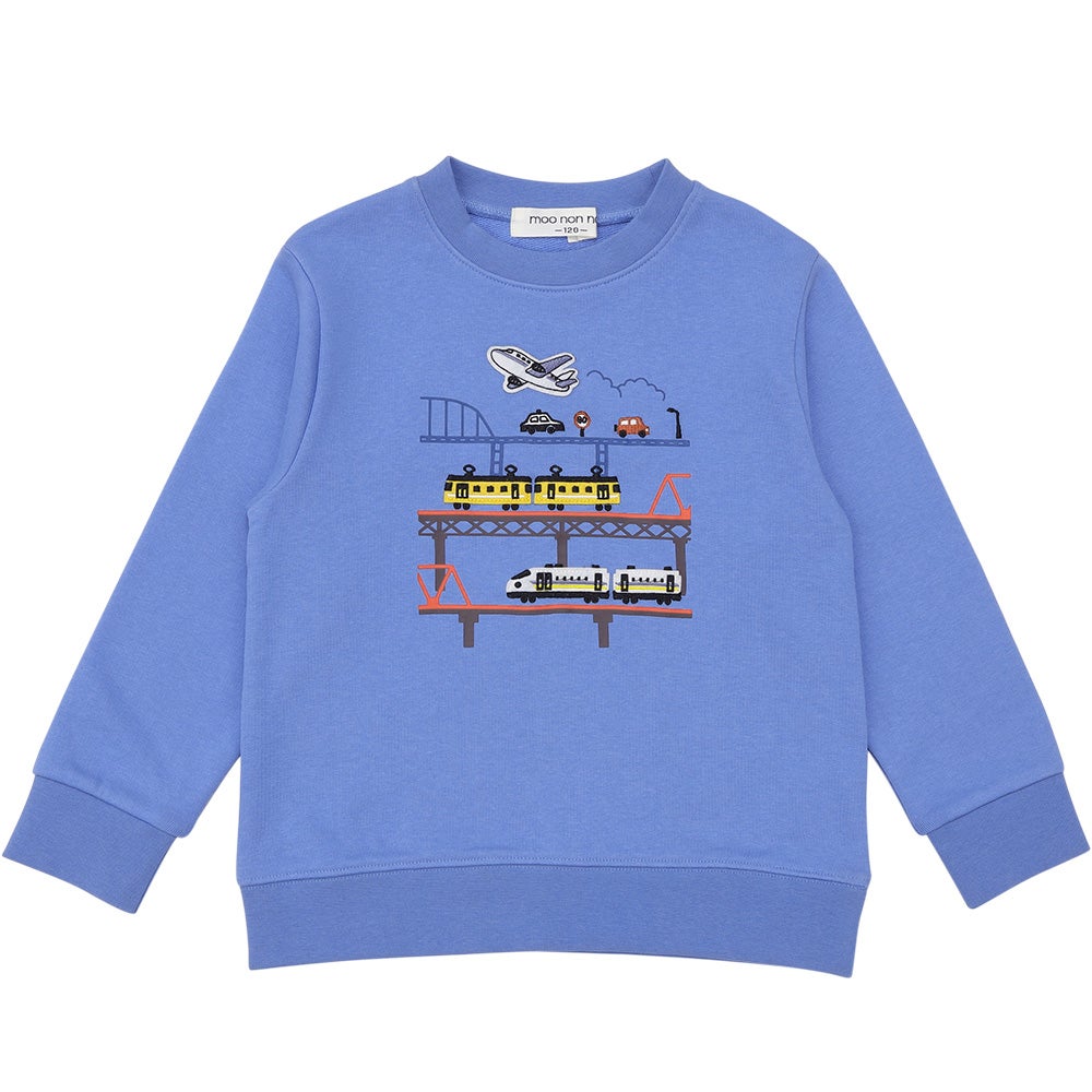 ベビー服 男の子 子ども服 こども キッズ 電車 飛行機 ワッペン 車刺繍 乗り物 裏毛 ブルー(61) 正面