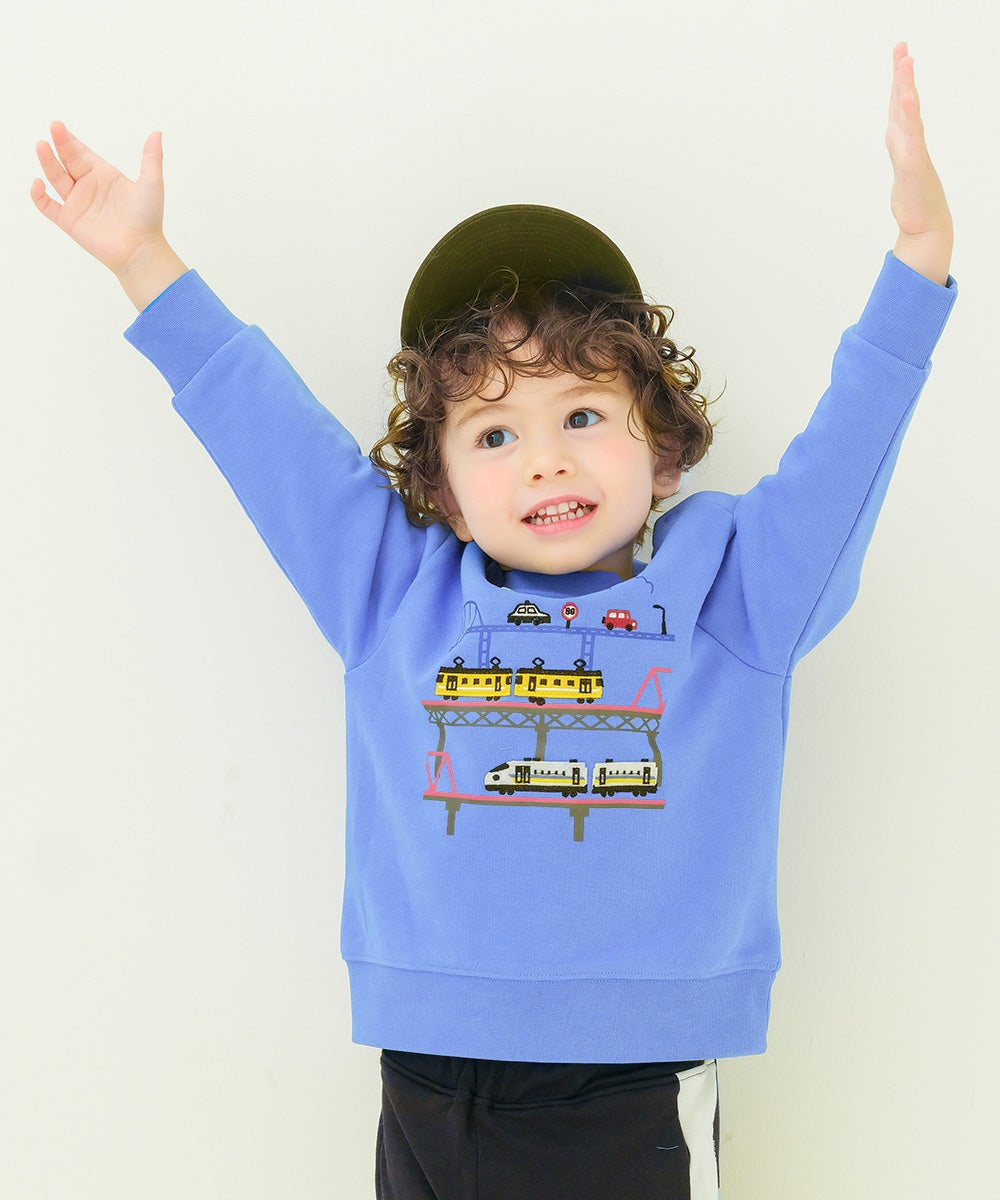 ベビー服 男の子 子ども服 こども キッズ 電車 飛行機 ワッペン 車刺繍 乗り物 裏毛 ブルー(61) モデル画像2
