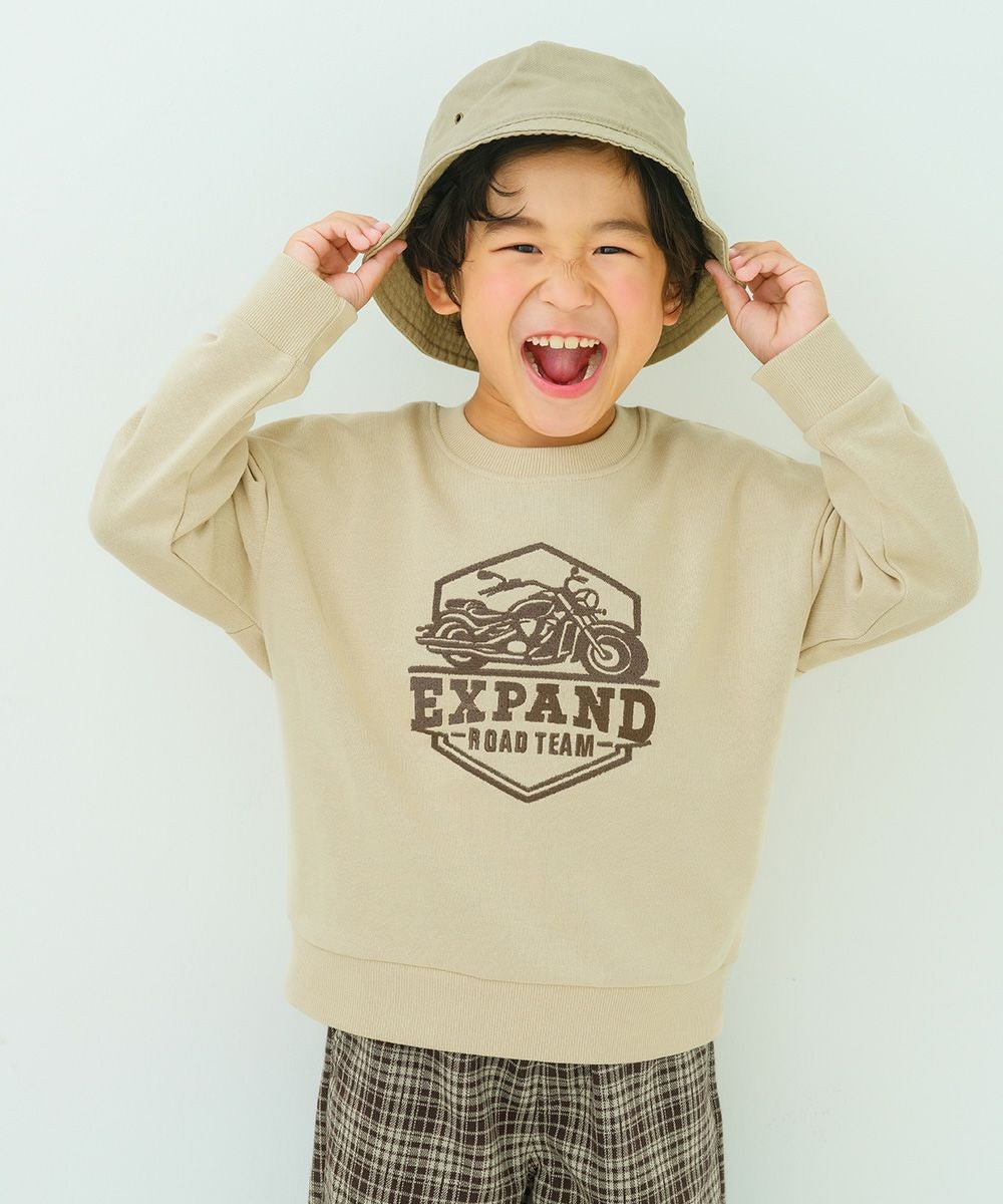 専用 トレーナー バイク ロゴ 乗り物刺繍 ドロップ袖 裏毛トレーナー｜ベビー・子供服