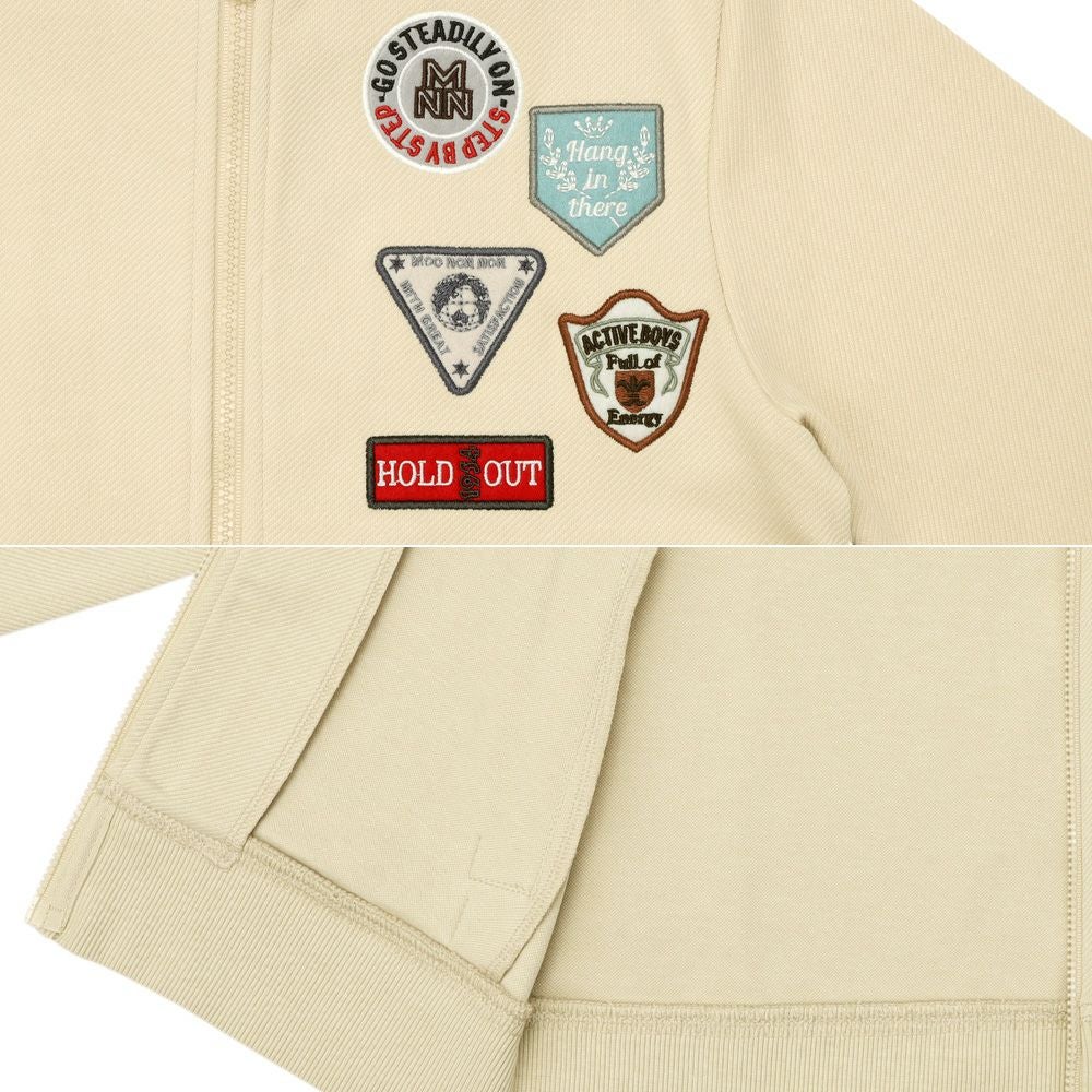 子供服 男の子 ツイルニット ロゴワッペン フード取り外し可能 ジップアップジャケット ベージュ(51) デザインポイント2