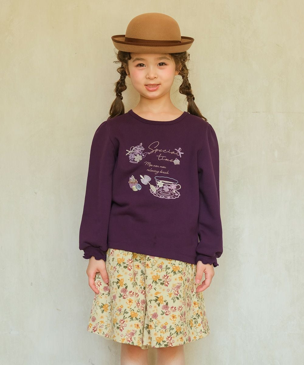 ベビー服 女の子 花柄 コーデュロイ 裏地付き キュロットパンツ アイボリー(12) モデル画像アップ