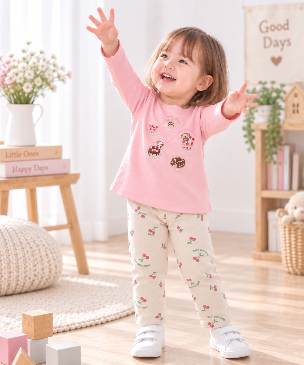 ベビー服 女の子 オリジナルチェリー柄　10分丈レギンスパンツ
