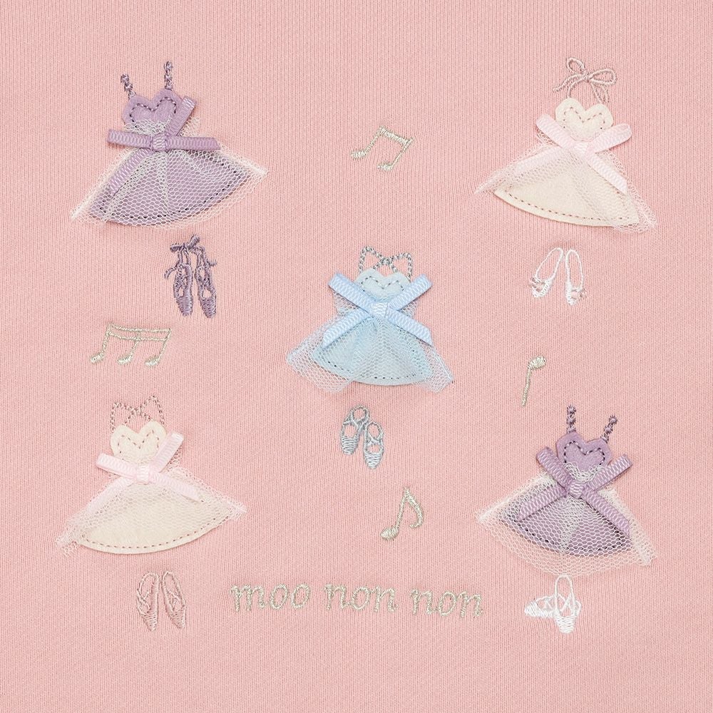 ベビー服 女の子 子ども服 キッズ ドレス ロゴ バレリーナ 刺繍 音符 リボン Aライン 裏毛 ピンク(02) デザインポイント1