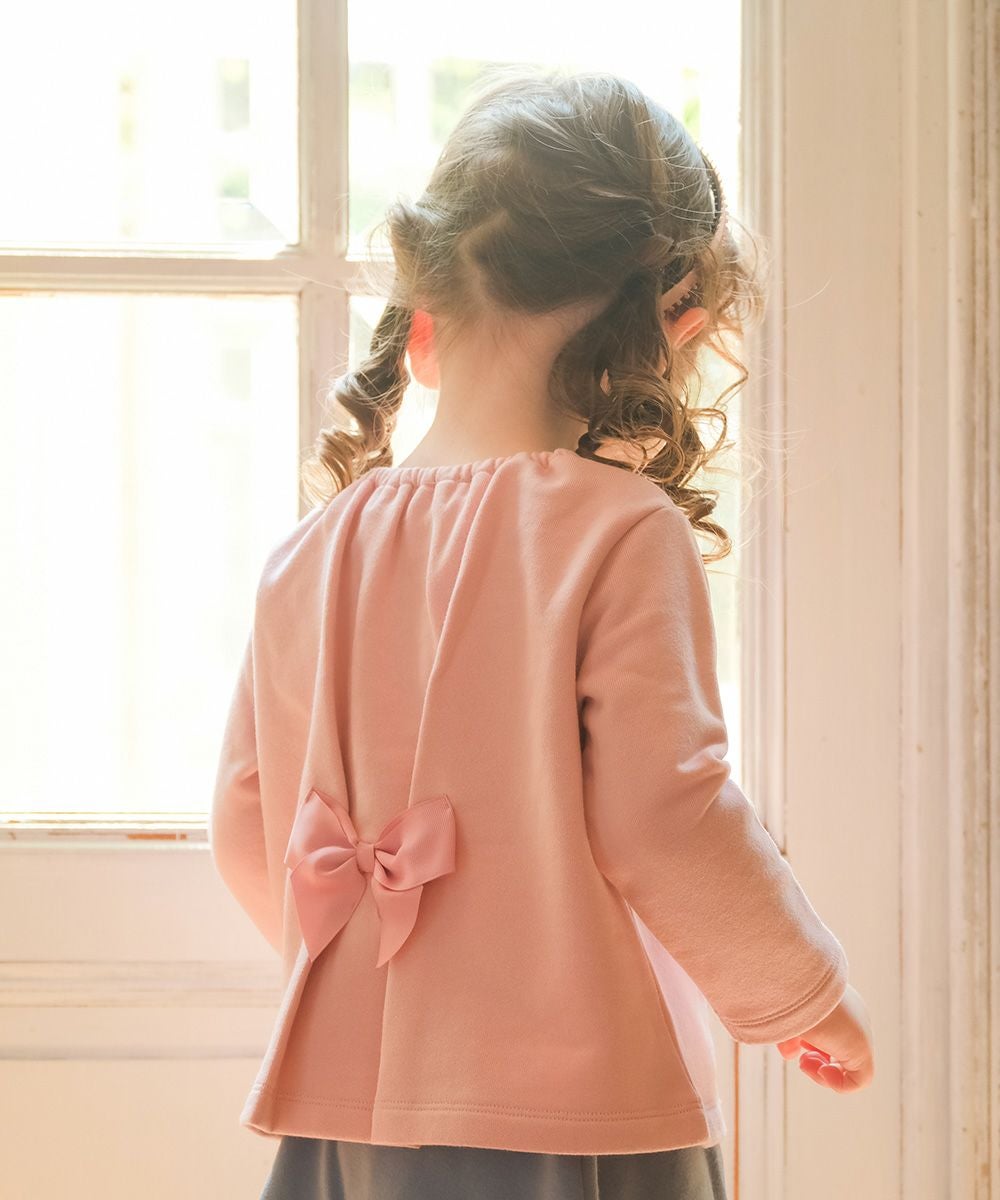 ベビー服 女の子 子ども服 キッズ ドレス ロゴ バレリーナ 刺繍 音符 リボン Aライン 裏毛 ピンク(02) モデル画像全身