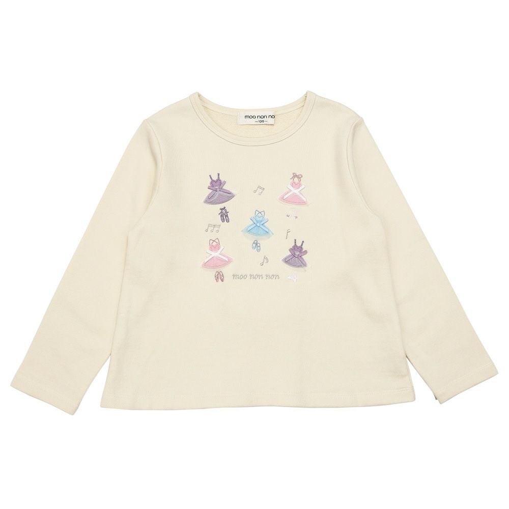 ベビー服 女の子 子ども服 キッズ ドレス ロゴ バレリーナ 刺繍 音符 リボン Aライン 裏毛 アイボリー(12) 正面