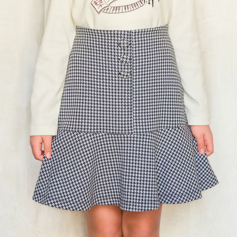 子供服 女の子 千鳥柄 飾りボタン付き フレアースカート