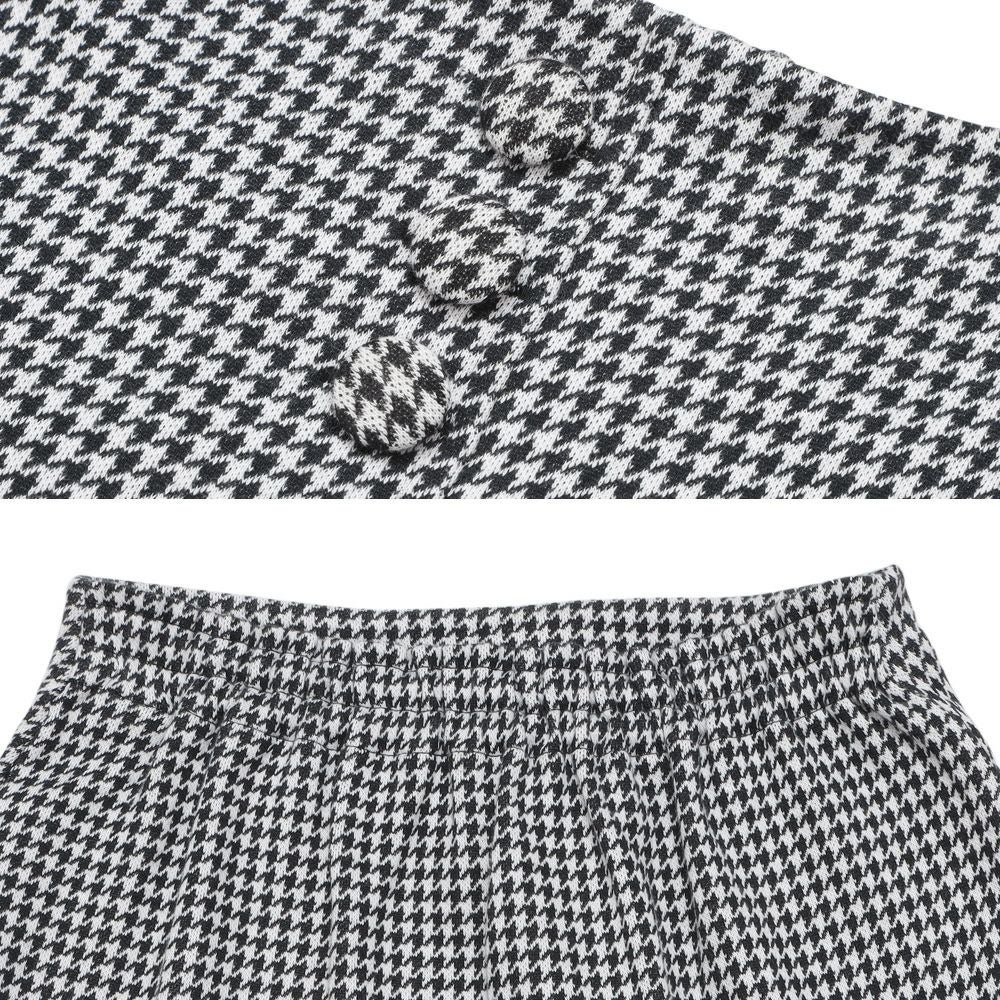 子供服 女の子 千鳥柄 飾りボタン付き フレアースカート ホワイト×ブラック(10) デザインポイント1