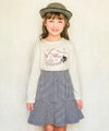 子供服 女の子 千鳥柄 飾りボタン付き フレアースカート ホワイト×ブラック(10) モデル画像アップ