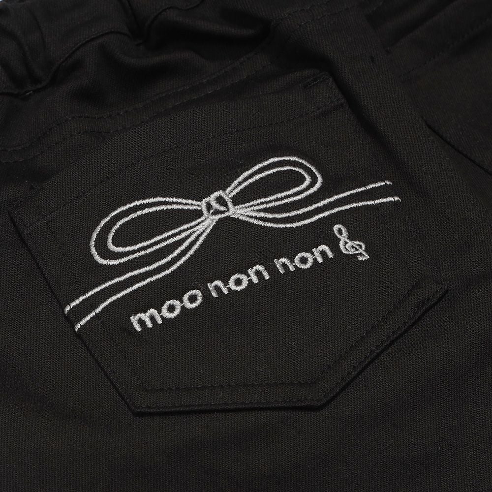 子供服 女の子 ストレッチツイル リボンロゴ刺? ロングパンツ ブラック(00) デザインポイント1