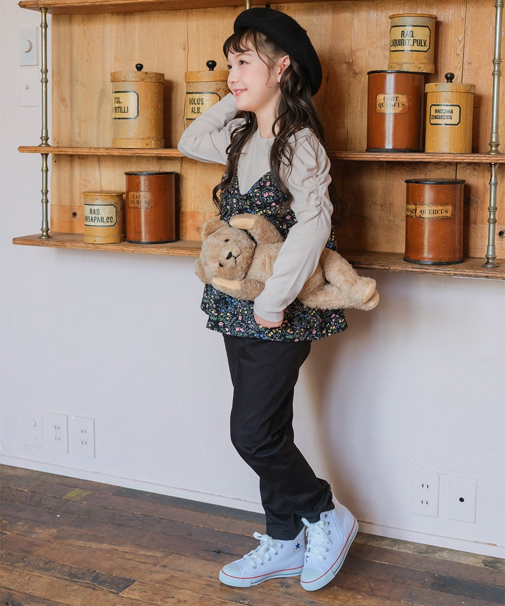 子供服 女の子 子ども服 こども キッズ ジュニア ストレッチツイル リボン ブラック(00) モデル画像アップ